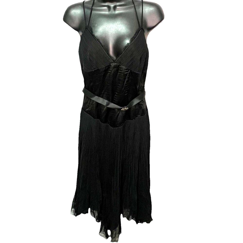 NWT Laundry Shelli Segal Embellished Belted Pleated Black Silk Dress Halter Sz 6